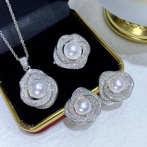 White Zirconia White Freshwater Pearl Jewelry Set - House Of Pearls